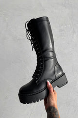 STOMP Knee High Chunky Platform Boots - Black PU