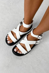 STRIKE IT Chunky Buckle Gladiator Sandals - Black/White - 2