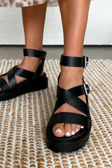 STRIKE IT Chunky Buckle Gladiator Sandals - Black - 12