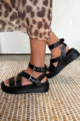 STRIKE IT Chunky Buckle Gladiator Sandals - Black - 10