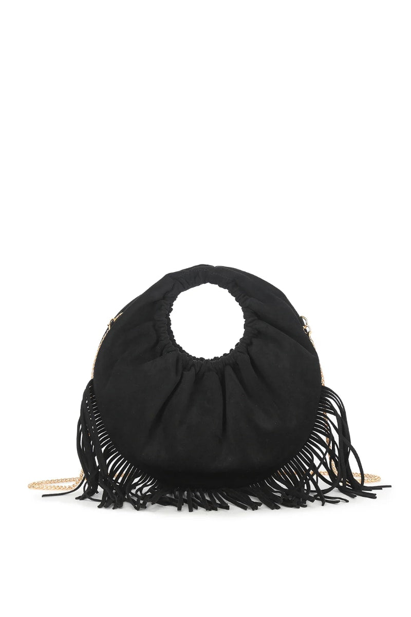 Shoulder Tassel Clutch Bag - Black