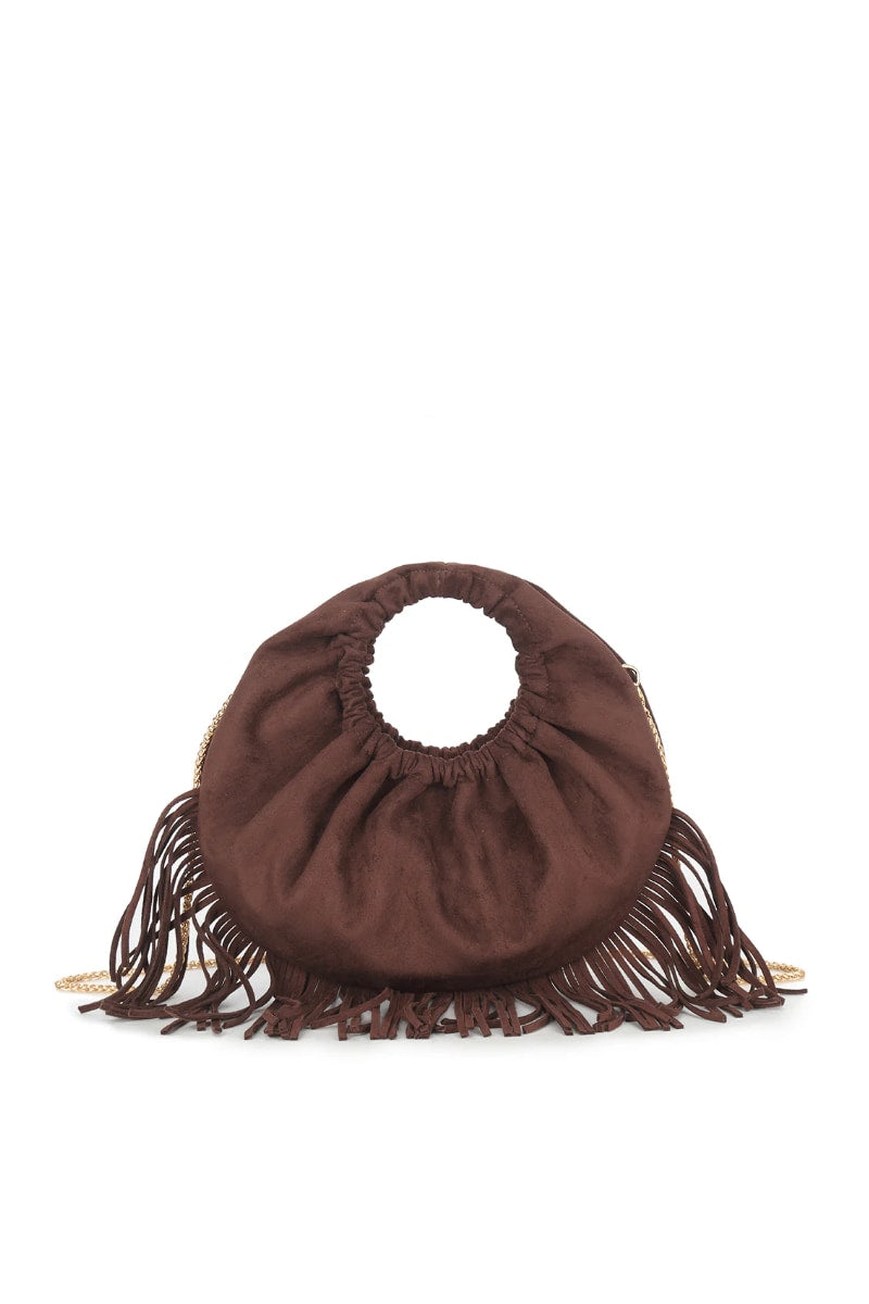 Shoulder Tassel Clutch Bag - Brown