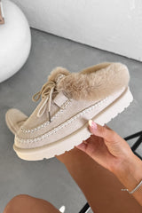 EVE Mini Faux Fur Ankle Slippers - Beige - 4