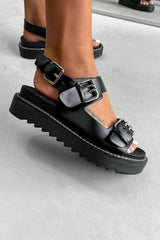 TAKE IT Chunky Gladiator Buckle Sandals - Black PU - 1