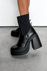 TAKE IT Sock Fit Platform Ankle Boots - Black PU