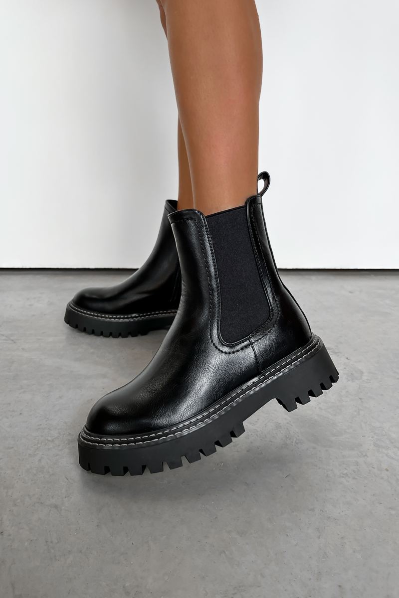 TAKEN Chelsea Stitch Ankle Boots - Black PU