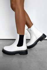 TAKEN Chelsea Stitch Ankle Boots - White PU - 2