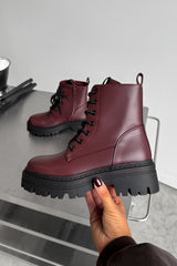 TAKEN Chunky Platform Ankle Boots - Burgundy PU