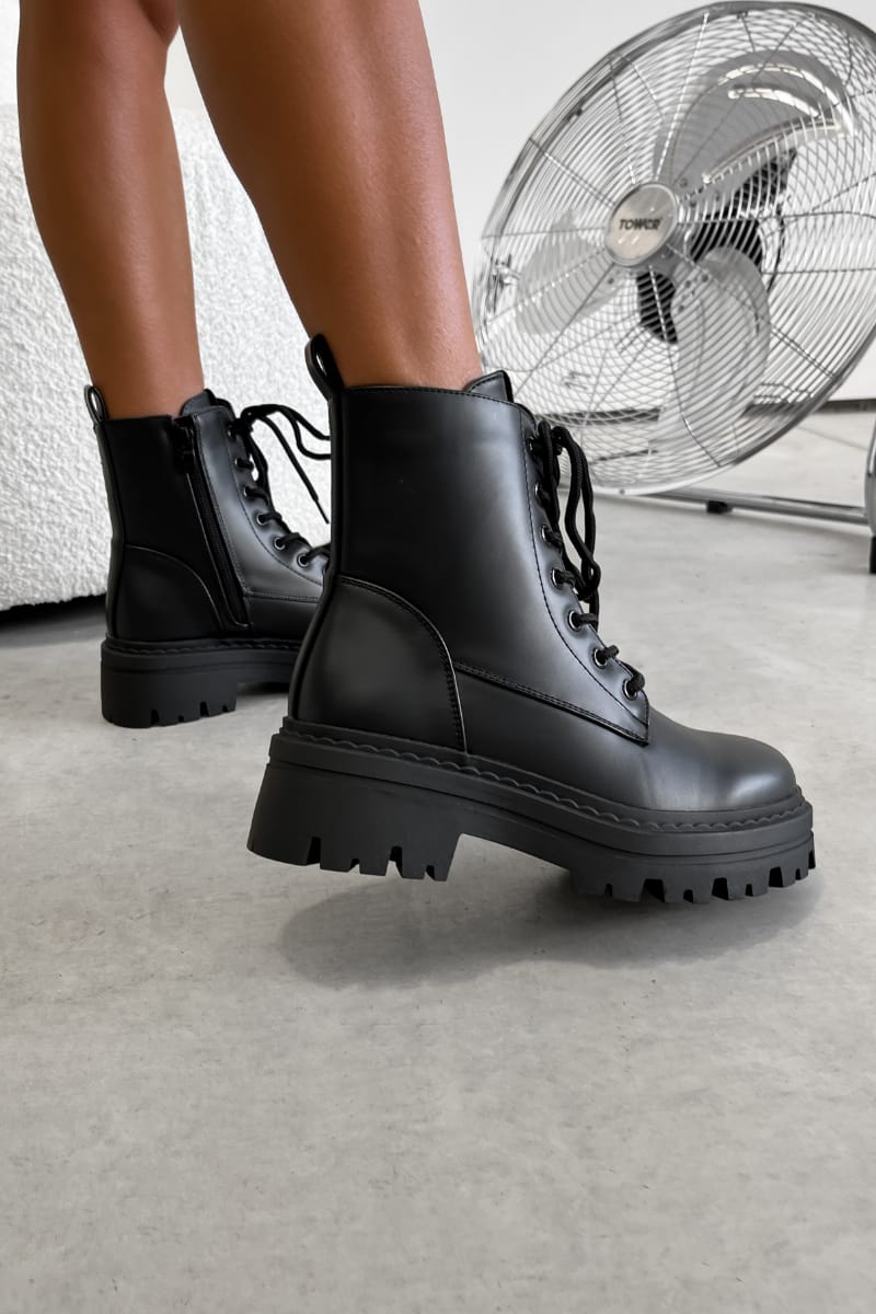 TAKEN Chunky Platform Ankle Boots - Black PU - 2
