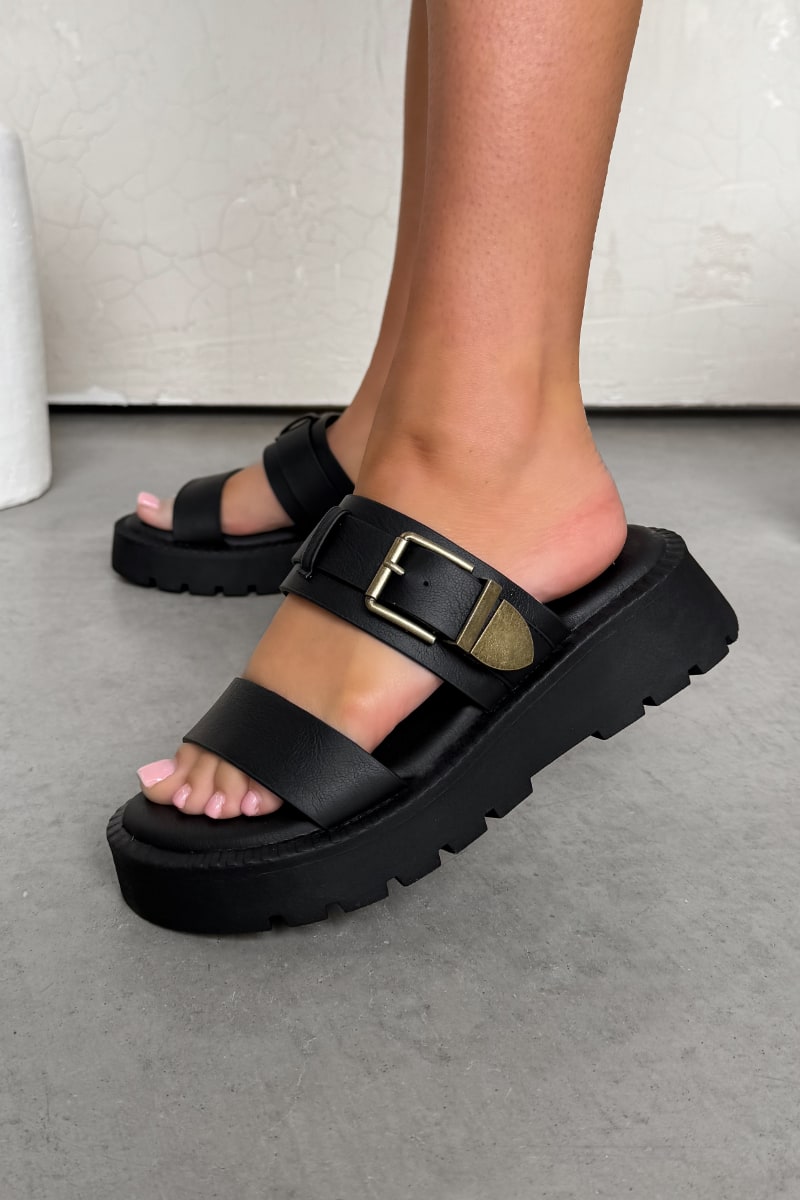 TAKE BACK Chunky Platform Buckle Sandals - Black - 1
