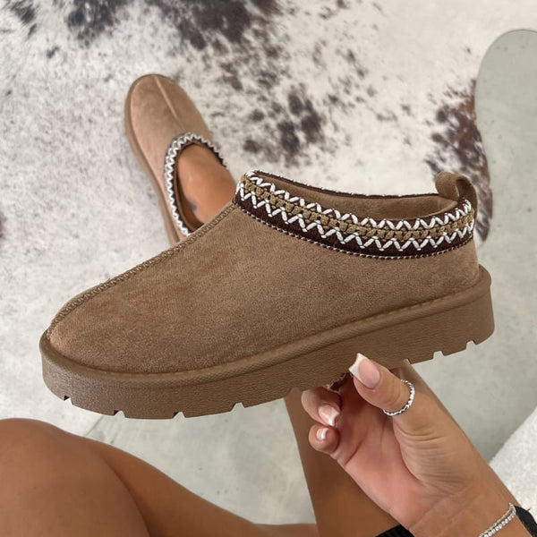 TALA Suede Embroidered Slippers - Mocha – AJ VOYAGE