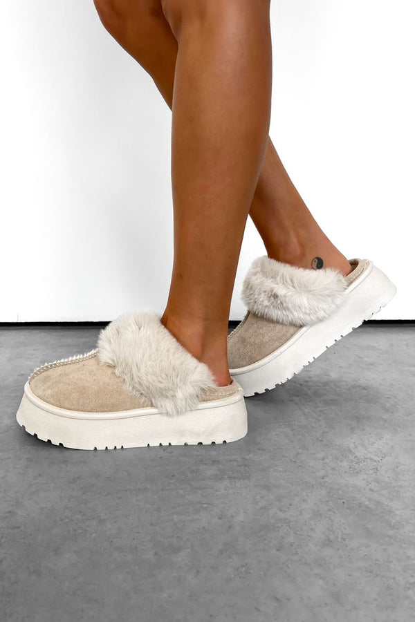 TAMARA Mini Platform Ankle Slippers - Beige