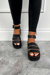 TAYA Chunky Platform Gladiator Sandals - Black - 1