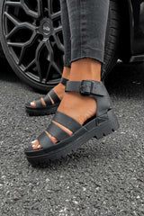 TAYA Chunky Platform Gladiator Sandals - Black Tumbled - 2