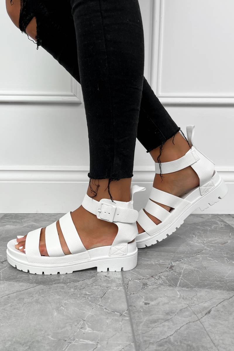 TAYA Chunky Platform Gladiator Sandals - White Tumbled - 1