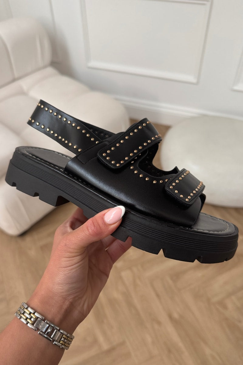 TAYLA Chunky Studded Gladiator Sandals - Black PU