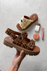 TAYLA Chunky Studded Gladiator Sandals - Leopard