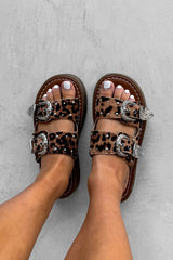 TEGAN Chunky Studded Western Sandals - Leopard