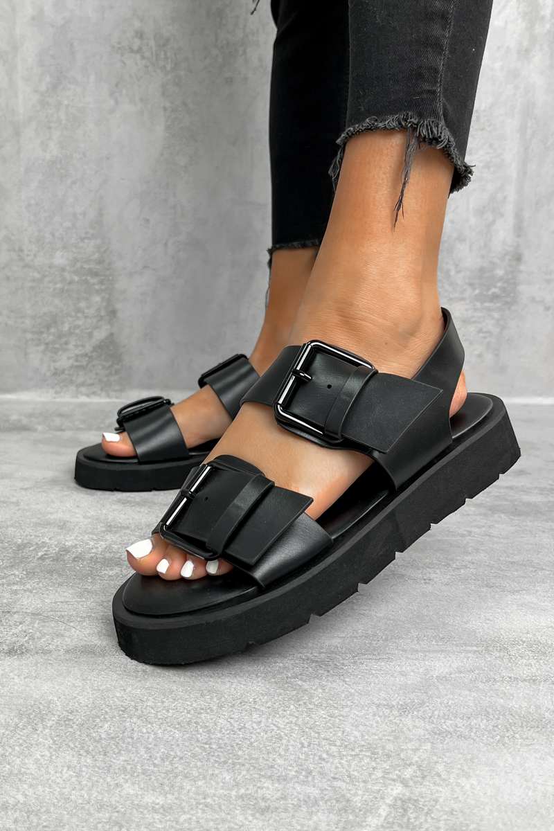 TELL IT Chunky Buckle Sandals - Black - 2