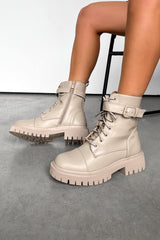 TELL IT Chunky Platform Military Boots - Taupe PU - 2