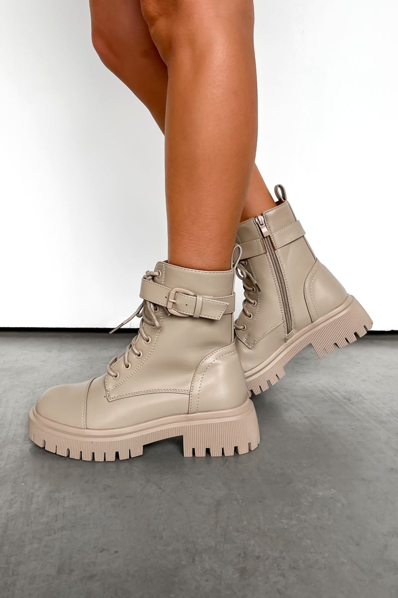 TELL IT Chunky Platform Military Boots - Taupe PU - 1