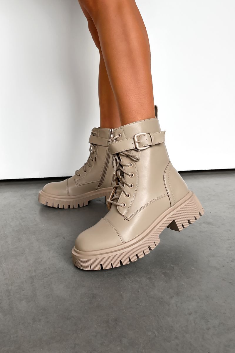 TELL IT Chunky Platform Military Boots - Taupe PU