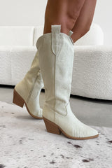 TENNESSEE Knee High Cowboy Western Boots - Cream - 1