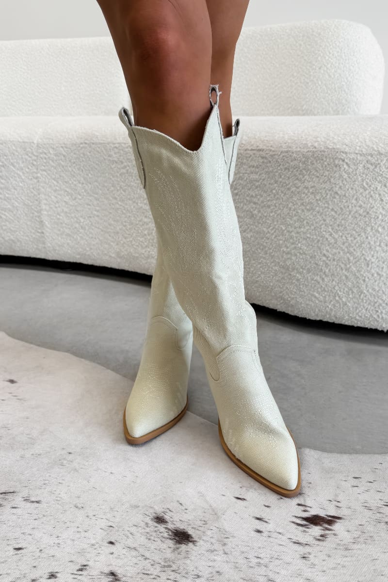 TENNESSEE Knee High Cowboy Western Boots - Cream