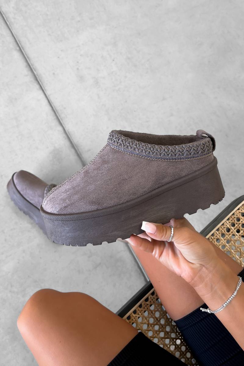 TESSA ARTISAN BINDING CUFF PLATFORM COZY SLIPPER (CHARCOAL) main image 1
