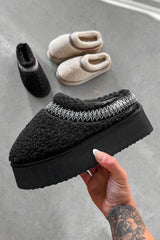 TILLY Aztec Platform Shearling Slippers - Black