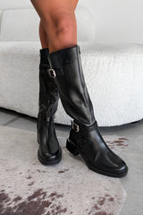 TILLY Buckle Detail Knee Hight Boots - Black -2