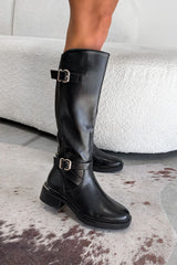 TILLY Buckle Detail Knee Hight Boots - Black -3