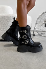 TORI Zip Front Chunky Buckle Ankle Boots - Black - 2