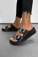 TOUGH LOVE Chunky Western Buckle Sandals - Black/Silver - 1