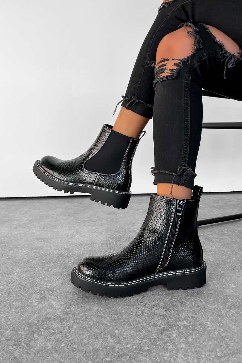 TRIX Chelsea Ankle Boots - Black Croc - 1