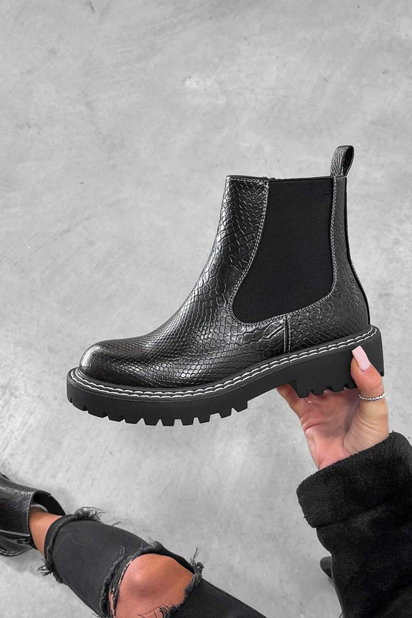 TRIX Chelsea Ankle Boots - Black Croc - 2