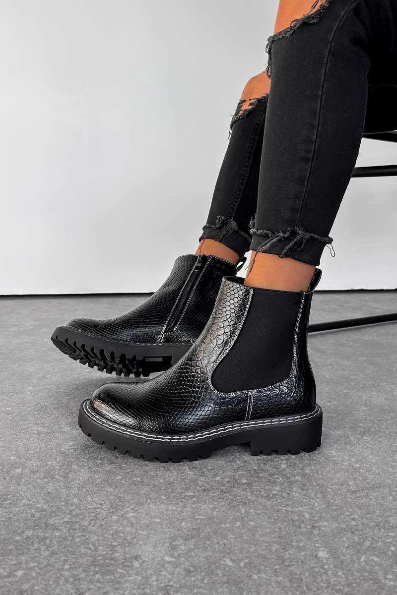 TRIX Chelsea Ankle Boots - Black Croc