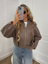 MAYDA Oversized Bomber Jacket - Taupe PU - 2