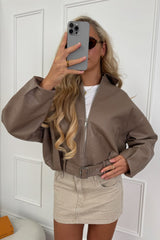 MAYDA Oversized Bomber Jacket - Taupe PU - 4