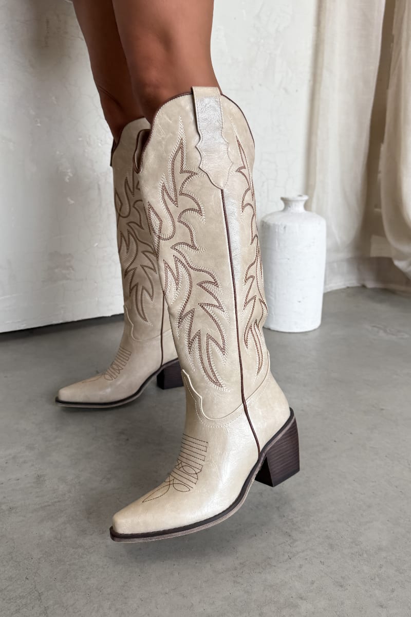 Texas Western Cowboy Boots - Beige - 1
