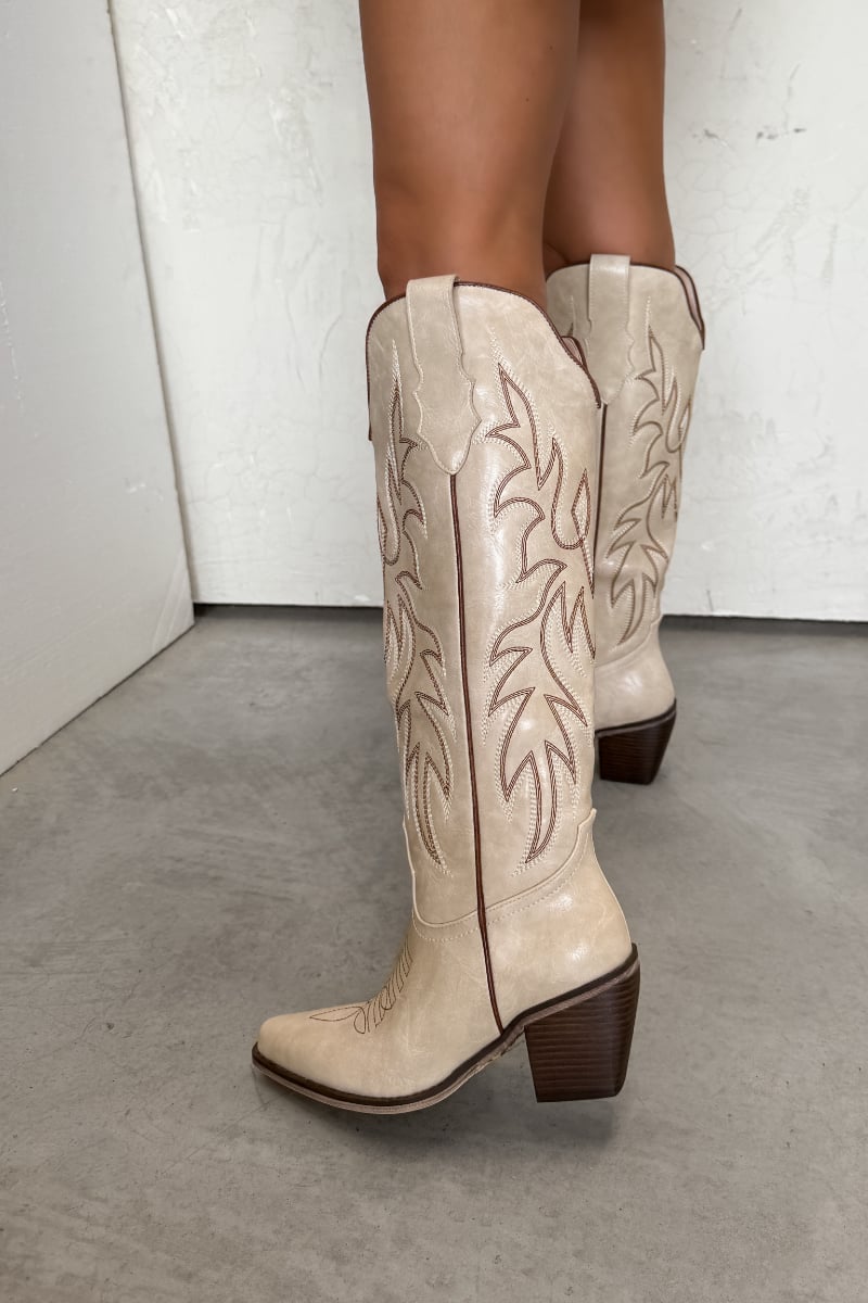 Texas Western Cowboy Boots - Beige - 2