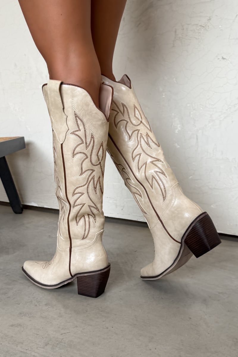 Texas Western Cowboy Boots - Beige - 3