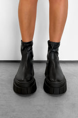 VOLTAGE Chunky Platform Sock Fit Boots - Black PU - 2