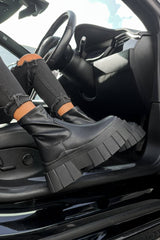 VOLTAGE Chunky Platform Sock Fit Boots - Black PU - 3