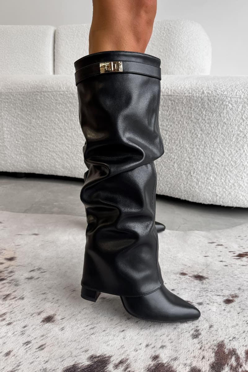 WREN Knee High Suede Slouch Boots - Black PU - 2