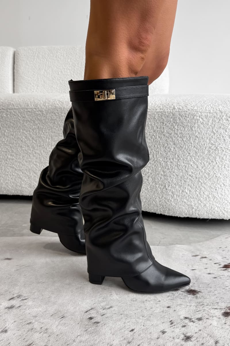 WREN Knee High Suede Slouch Boots - Black PU - 1