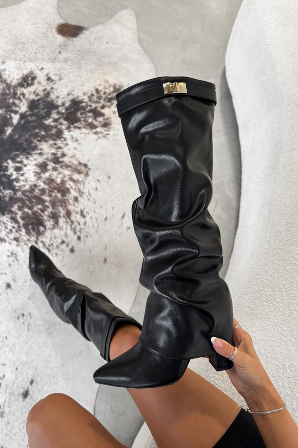 WREN Knee High Suede Slouch Boots - Black PU - 4