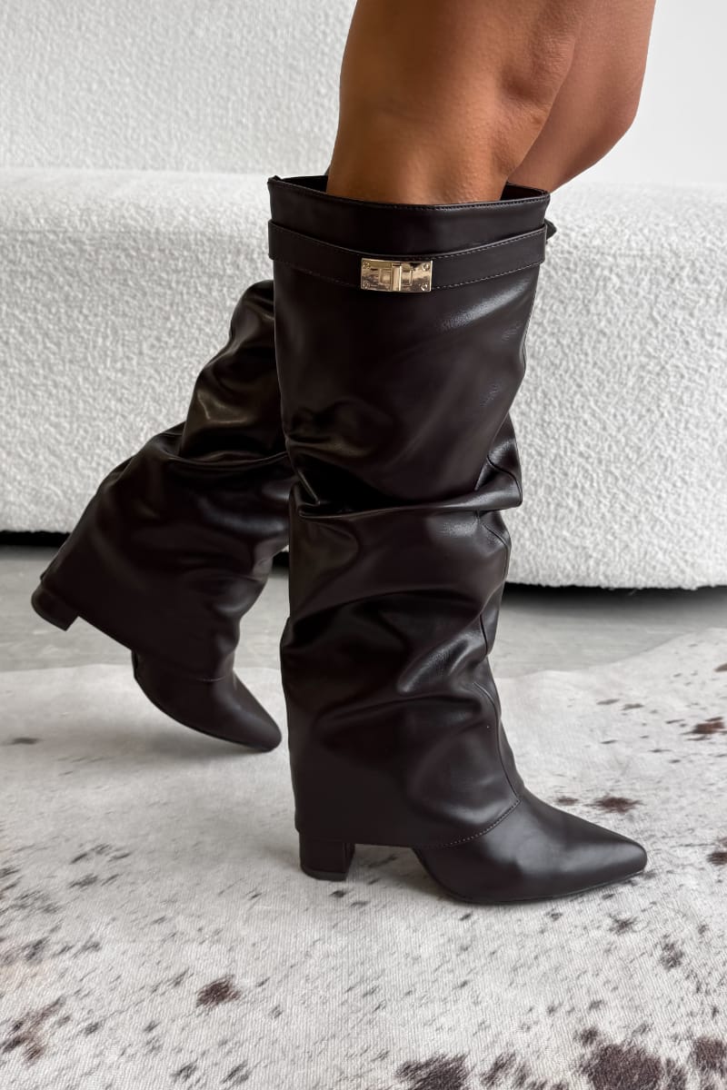 WREN Knee High Suede Slouch Boots - Brown PU - 2