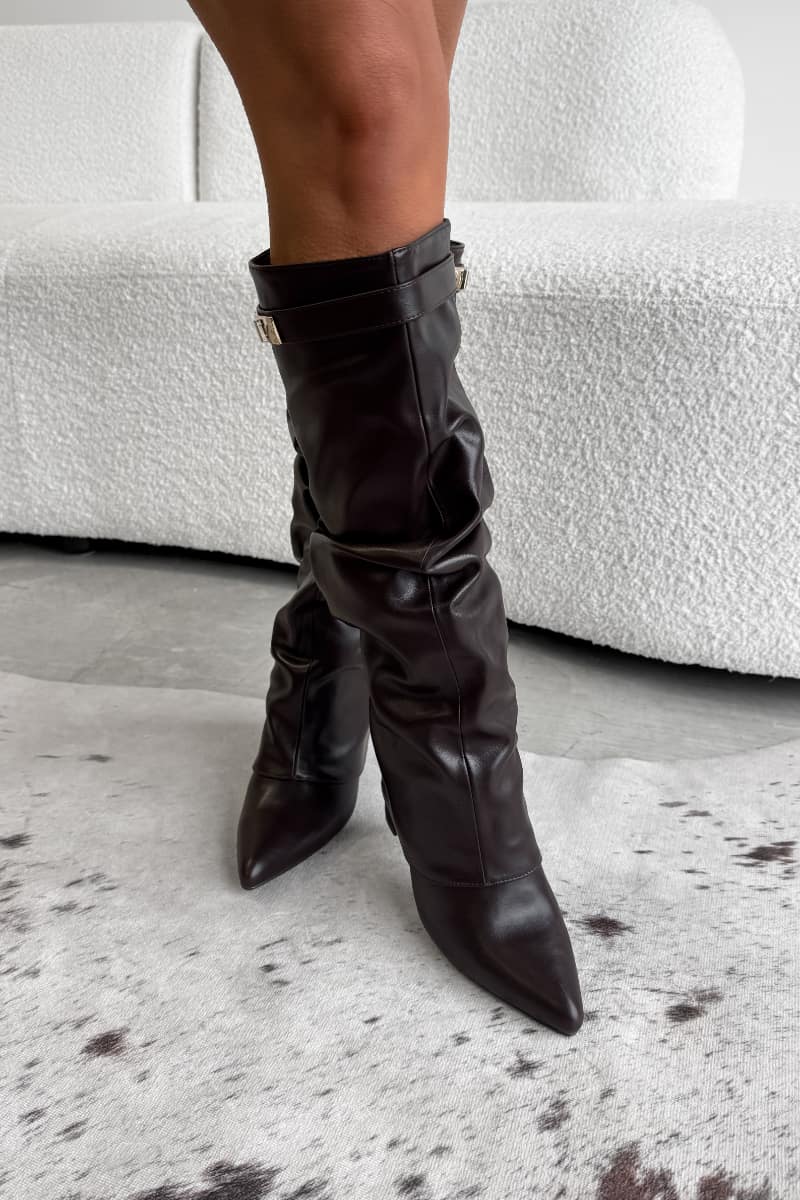 WREN Knee High Suede Slouch Boots - Brown PU - 1