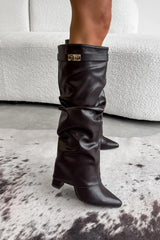 WREN Knee High Suede Slouch Boots - Brown PU